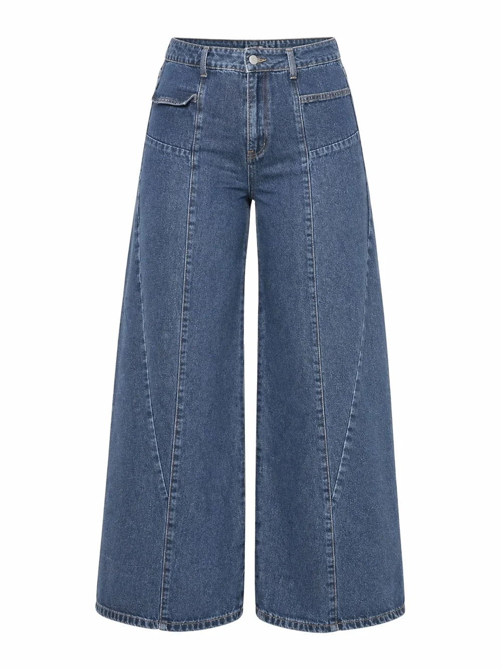 CIDER | High Rise Wide Leg Jeans Medium Wash Dark Navy ‎ Paneled Seam Denim | XL